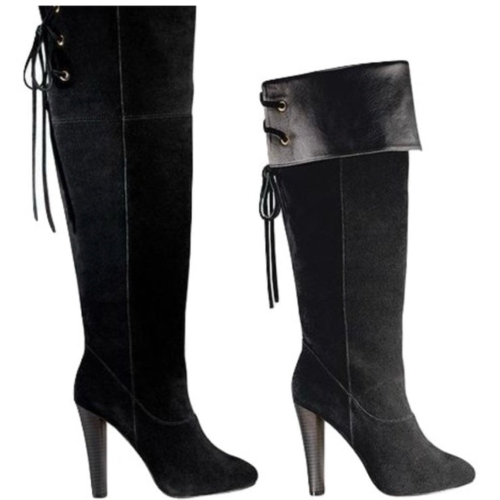Black Genuine Suede Over The Knee Boots